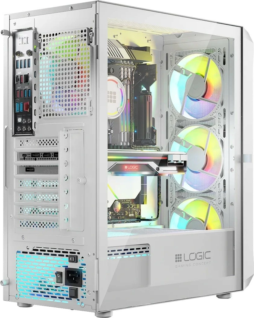 Kasë PC Logic Concept Portos ARGB Midi Tower, ATX/Micro ATX, x4 ARGB, panel anësor xham i kalitur, USB 3.0, White