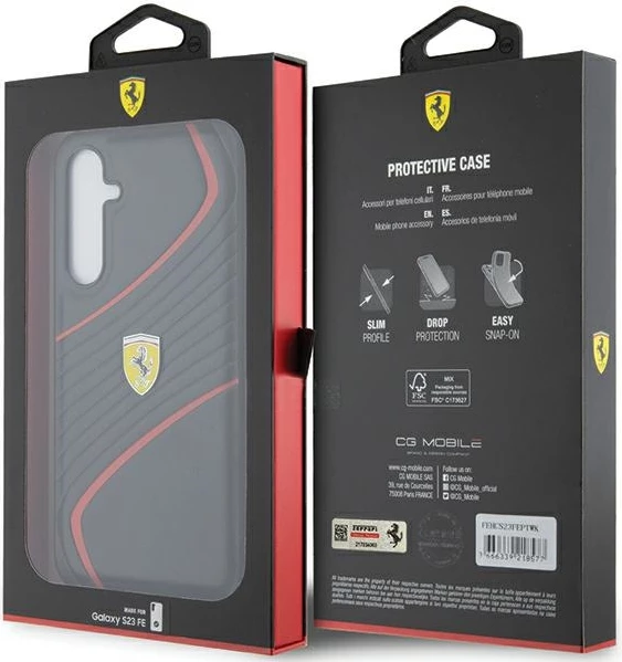 Mbështjellës Ferrari Twist Metal Logo për Samsung Galaxy S23 FE, i zi