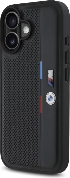 Mbështjellës BMW M Perforated Tricolor Detail Line për iPhone 16, Zi