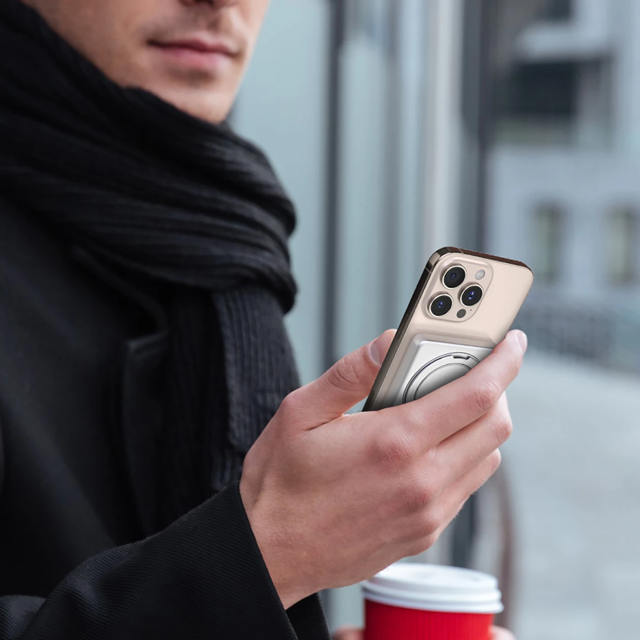 Powerbank Dudao K28, 10000mAh, MagSafe, kasë metalike, Ring Stand, Argjendtë