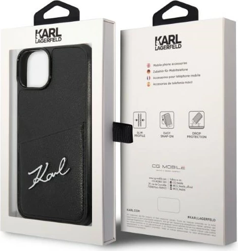 Mbështjellës Karl Lagerfeld Signature Logo Cardslot për iPhone 14 Plus, i zi
