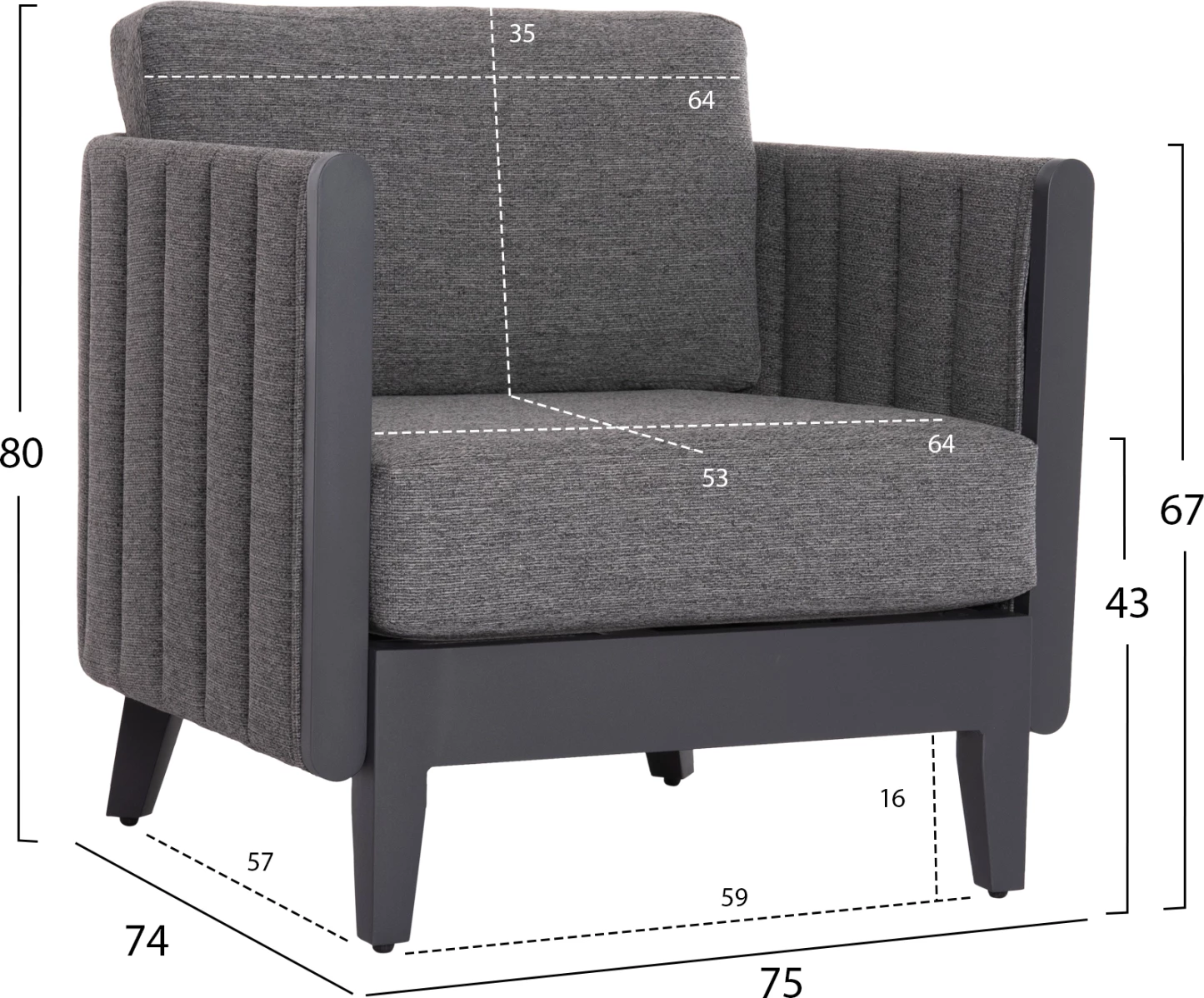 Set salloni për jashtë 4 pjesë, LARRY, FH6188.01, ngjyrë gri e errët, alumin-P.E. pëlhurë