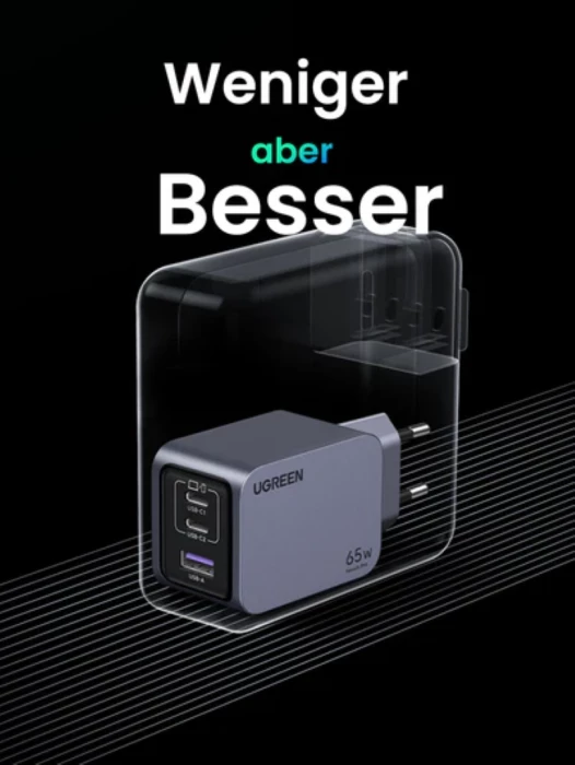 Karikues USB-C/USB-A UGREEN Nexode Pro 65W, 3-port, me kabllo USB-C 100W 1.5m, gri