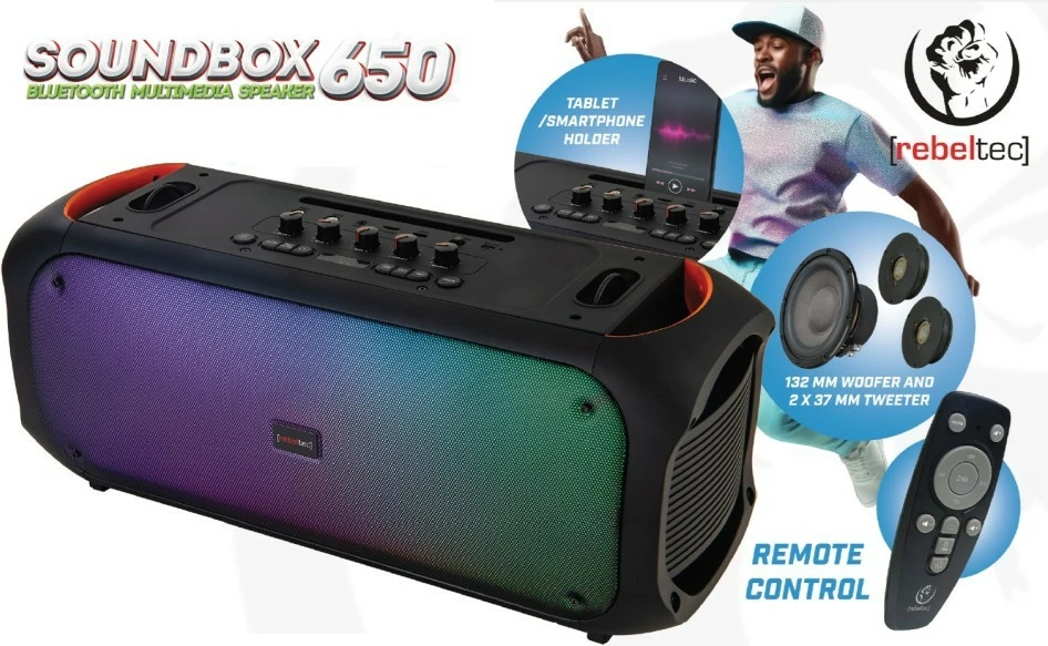 Altoparlant portativ Rebeltec SoundBox 650, Bluetooth, 80W, i zi