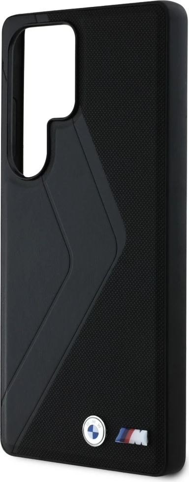 Mbështjellës BMW Leather Oversized Stripes MagSafe për Samsung Galaxy S25 Ultra, lëkurë natyrale, hardcase, i zi