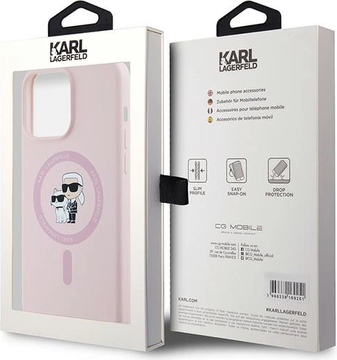 Mbështjellës Karl Lagerfeld Silicone Karl & Choupette Ring MagSafe për iPhone 15 Pro Max, Rozë
