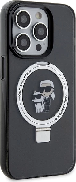 Mbështjellës Karl Lagerfeld KLHMP13LHMRSKCK për iPhone 13 Pro 6.1", me unazë Ring Stand, MagSafe, zi