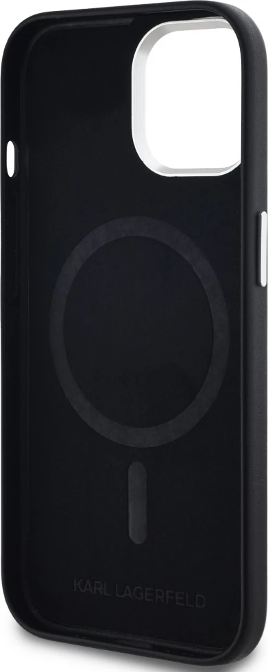 Mbështjellës Karl Lagerfeld FW Metal Plate MagSafe për iPhone 15, i zi