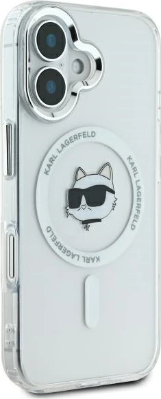 Mbështjellës Karl Lagerfeld IML Metal Choupette Head MagSafe për iPhone 16 Plus, Bardhë