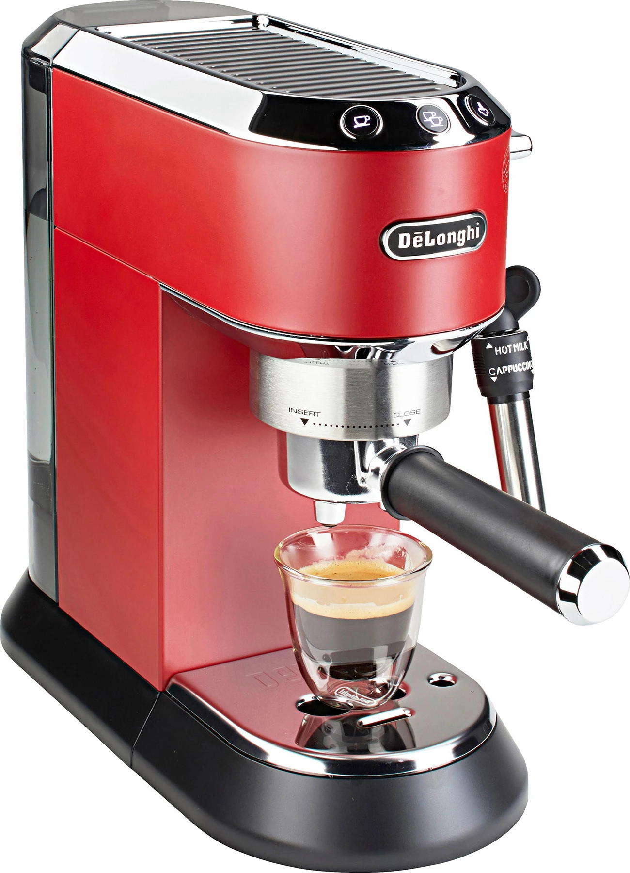 Makinë kafeje espresso, DeLonghi Dedica EC685.R, 15 bar 1300 W, sistem cappuccino, metal, me pods E.S.E, e kuqe