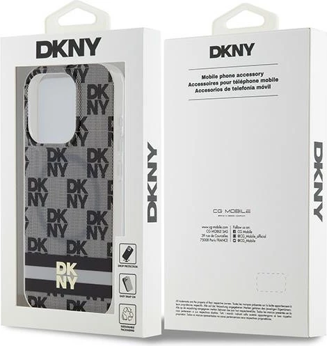 Mbështjellës DKNY IML Checkered Mono Pattern & Printed Stripes MagSafe për iPhone 15 Pro Max, Zi