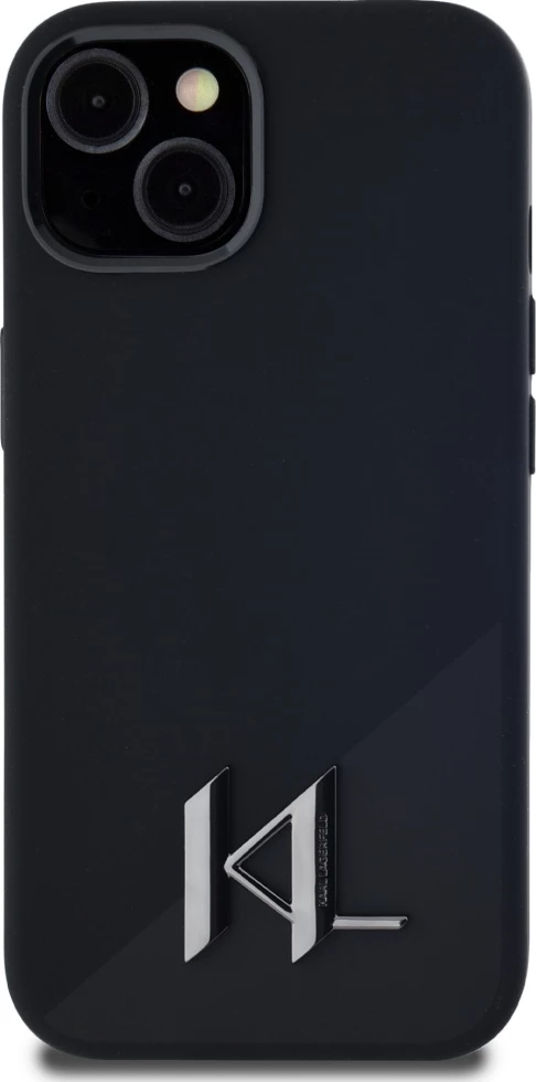 Mbështjellës Karl Lagerfeld Silicone Shadow Metal Initial MagSafe për iPhone 15, i zi