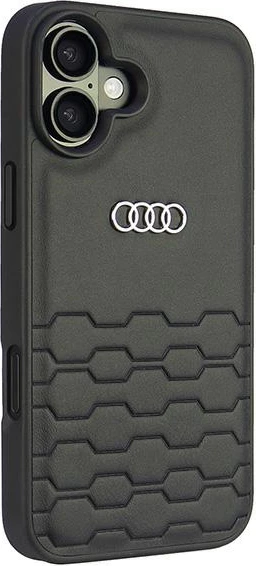 Mbështjellës Audi për iPhone 16 Plus 6.7", lëkurë sintetike, i zi, HardCase