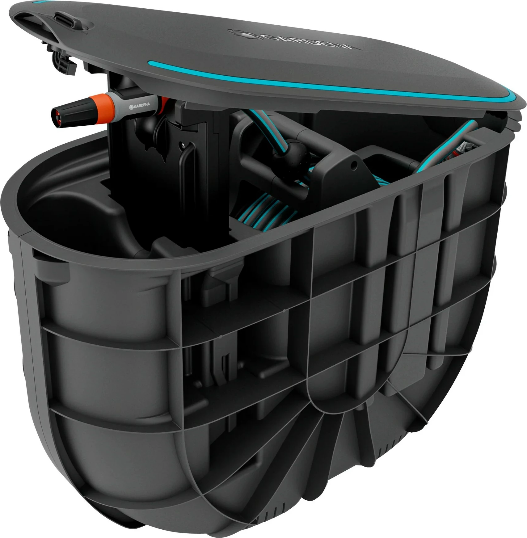 Kasetë automatike GARDENA Undercover Schlauchbox RollUp M, 20m, e zezë