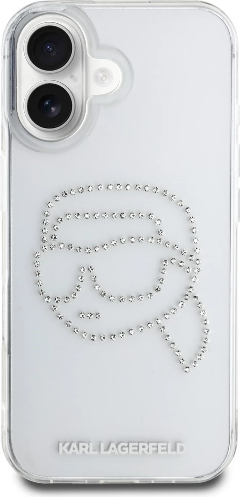 Mbështjellës Karl Lagerfeld IML Rhinestones Karl Head për iPhone 16, Transparent