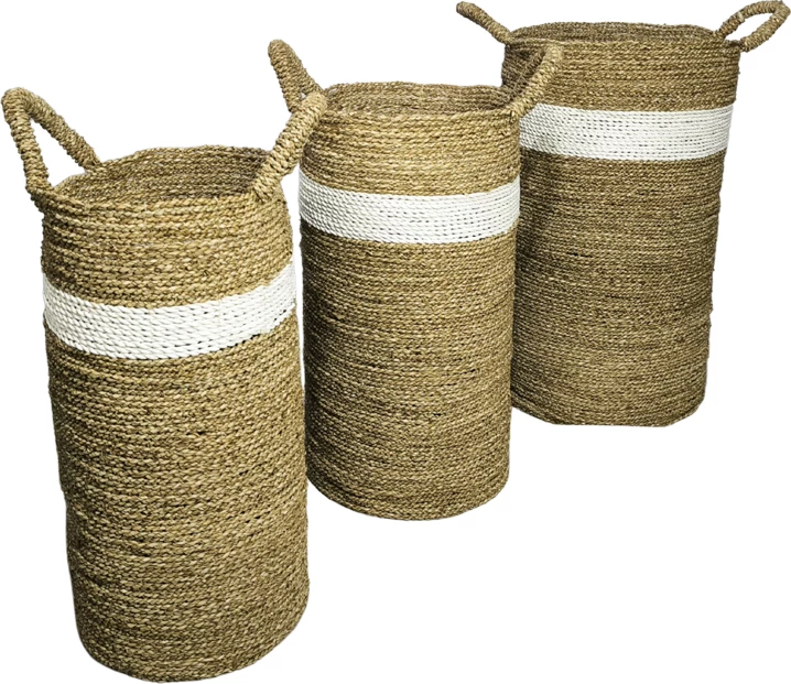 Set shporta dekorative Fesia, 3 copë, ngjyrë natyrale-bardhë, seagrass