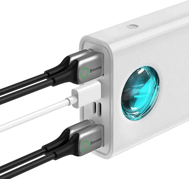 Powerbank Baseus Amblight 30000mAh, 65W, 4xUSB, USB-C, e bardhë