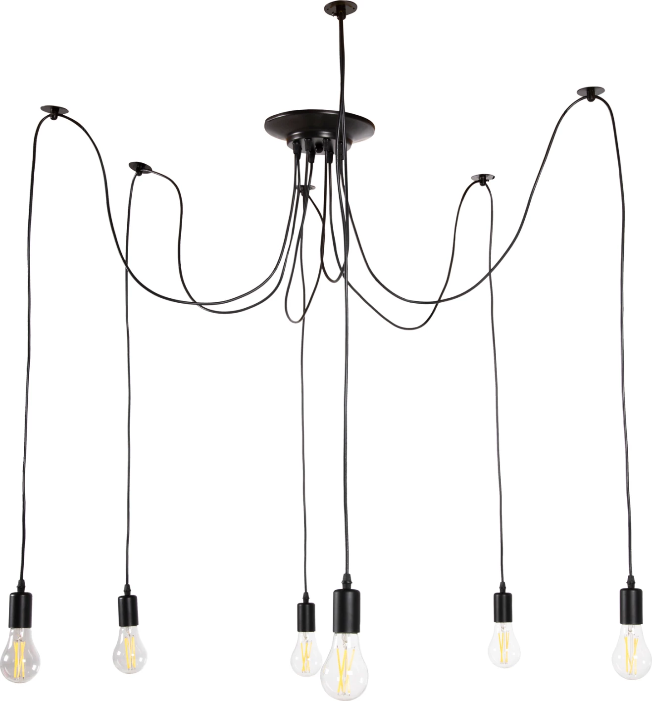 Llambë tavani me 6 drita, FH4175, metal i zi, kabllo të zeza, Φ100x180H cm