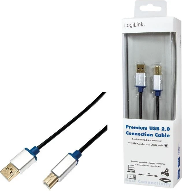 Kabllo LogiLink USB-B, 2m, e zezë