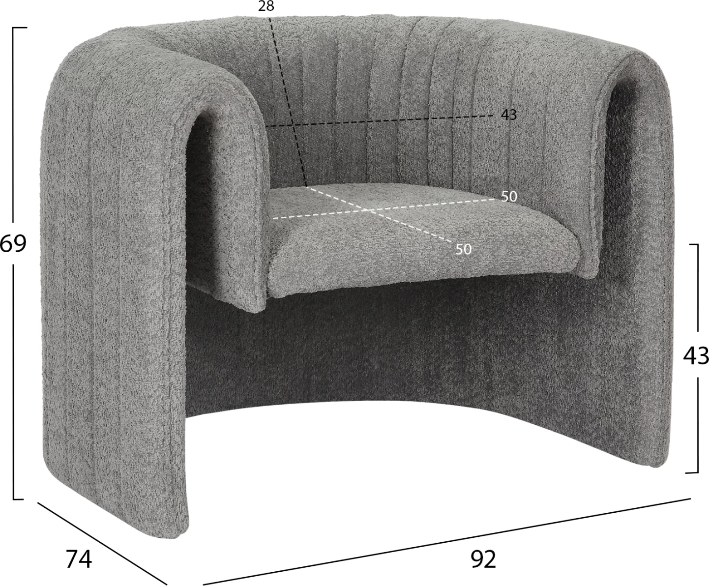 Karrige e brendshme RIKER, kornizë metalike, pëlhurë gri, FH9682.01, 92x74x69H cm