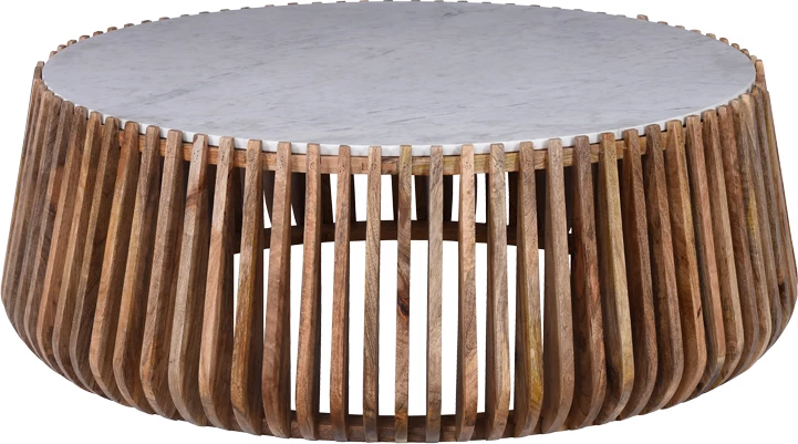 Tavolinë kafeje, dru mango natyral, sipërfaqe mermeri, D120x45cm