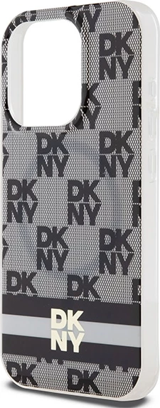 Mbështjellës DKNY IML Checkered Mono Pattern & Printed Stripes MagSafe për iPhone 15 Pro, Zi