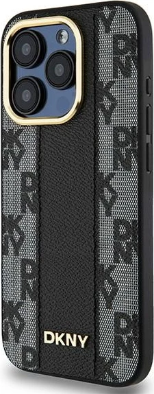Mbështjellës DKNY Leather Checkered Mono Pattern MagSafe për iPhone 15 Pro, i zi