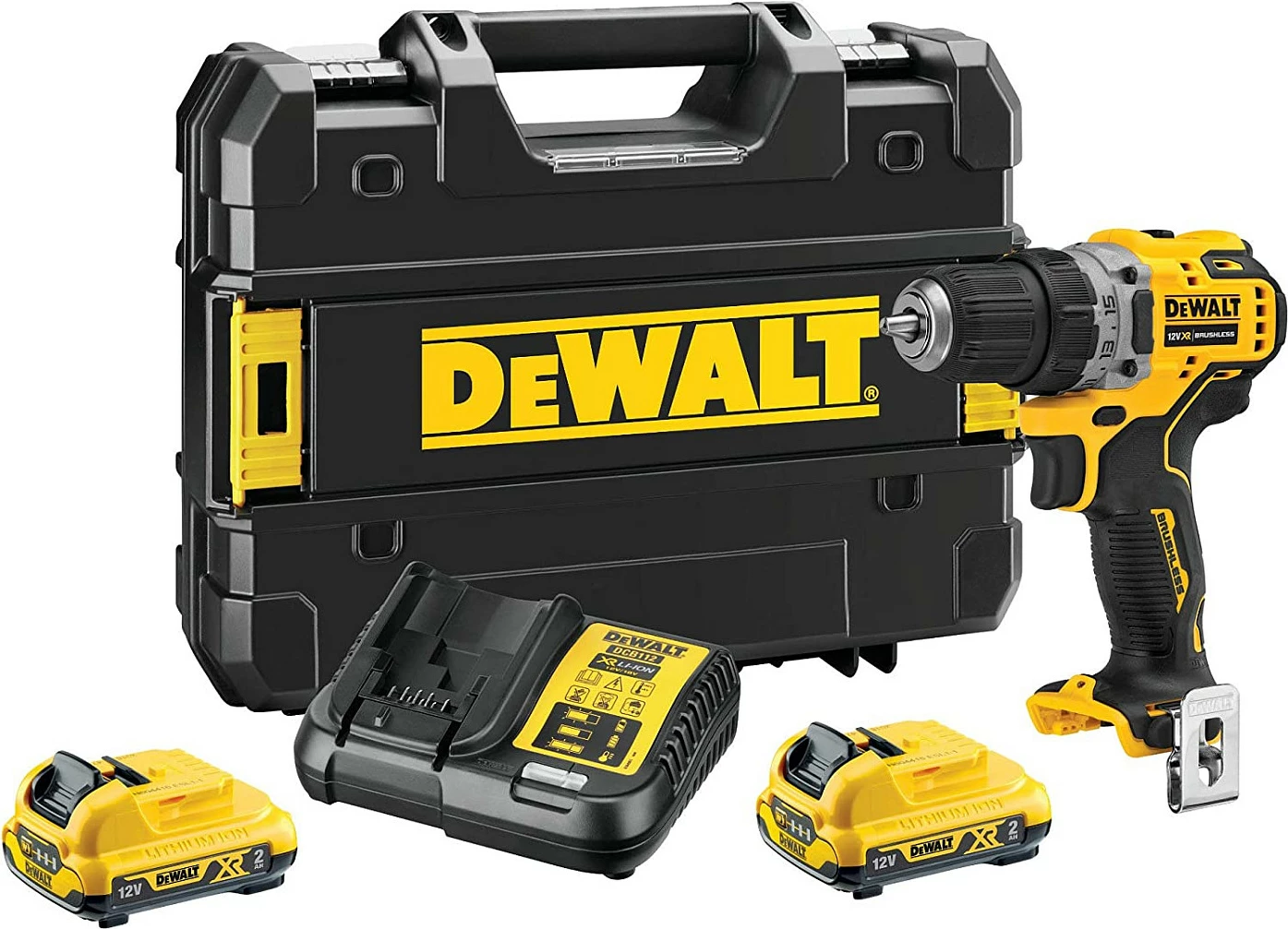 Kaçavidë elektrike DeWALT DCD701D2-QW, 12V, 2Ah, me valixhe, zi/verdhe