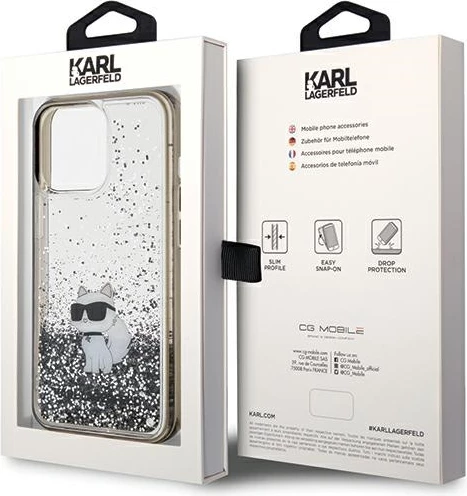 Mbështjellës Karl Lagerfeld Liquid Glitter Choupette për iPhone 13 Pro/13, Transparent, Silver