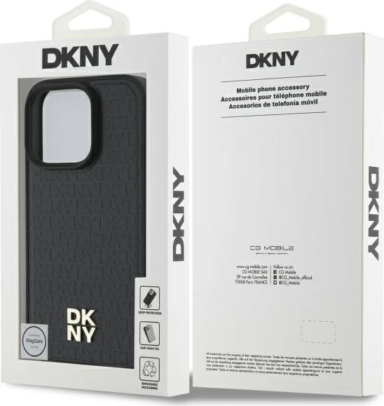 Mbështjellës DKNY Repeat Pattern Stack Logo MagSafe për iPhone 16 Pro, i zi