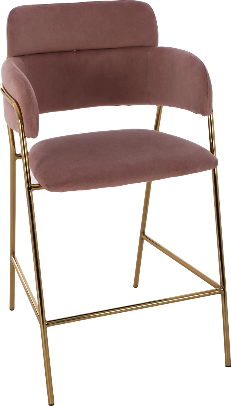 Karrige për bar mesatare, kadife rozë e zbehtë, kornizë e artë, FH8735.02, 54x58x95 cm., set prej 2 copë