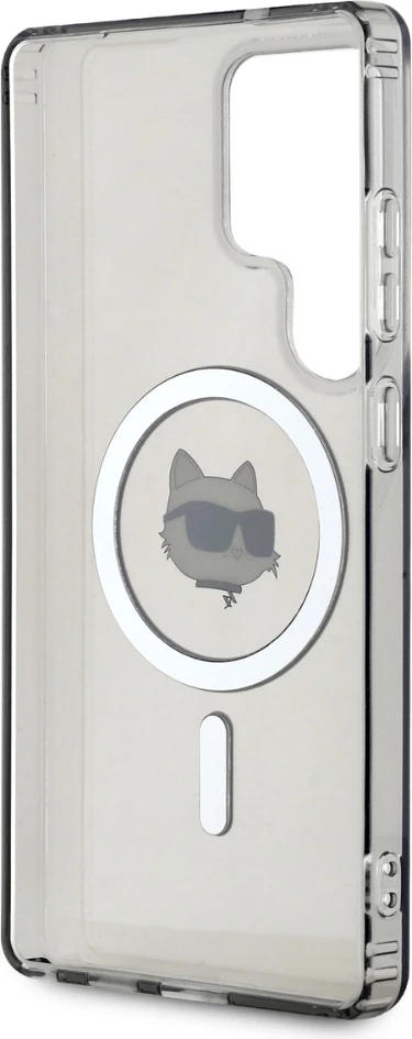 Mbështjellës Karl Lagerfeld Button Choupette Head Printed Logo MagSafe për Samsung Galaxy S25 Ultra, i zi
