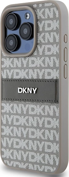Mbështjellës DKNY Mono Stripe & Metal Logo për iPhone 15 Pro Max, bezhë