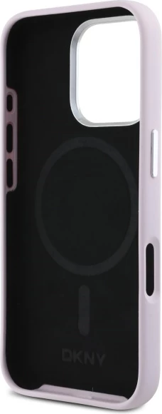 Mbështjellës DKNY Liquid Silicone Small Metal Logo MagSafe për iPhone 16 Pro Max, Rozë