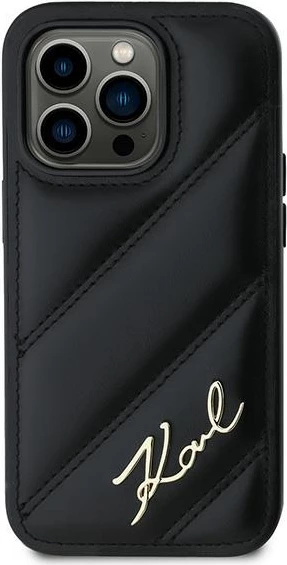 Mbështjellës Karl Lagerfeld Diagonal Quilted Script për iPhone 14 Pro, e zezë