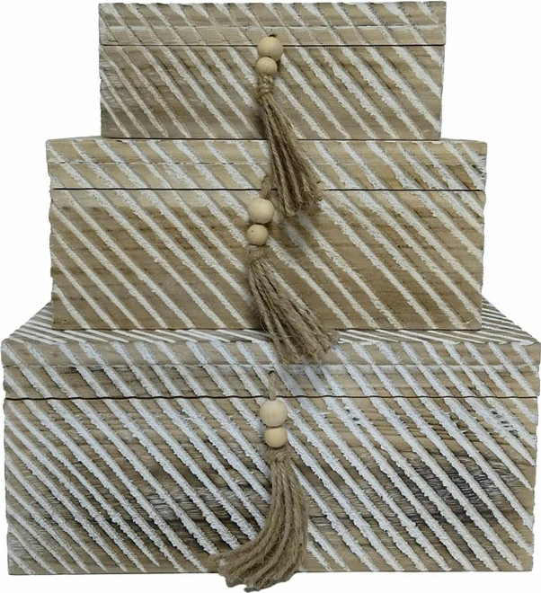 Set kuti druri për ruajtje, natyrale-bardhë, 3 copë, 38x25x17 cm