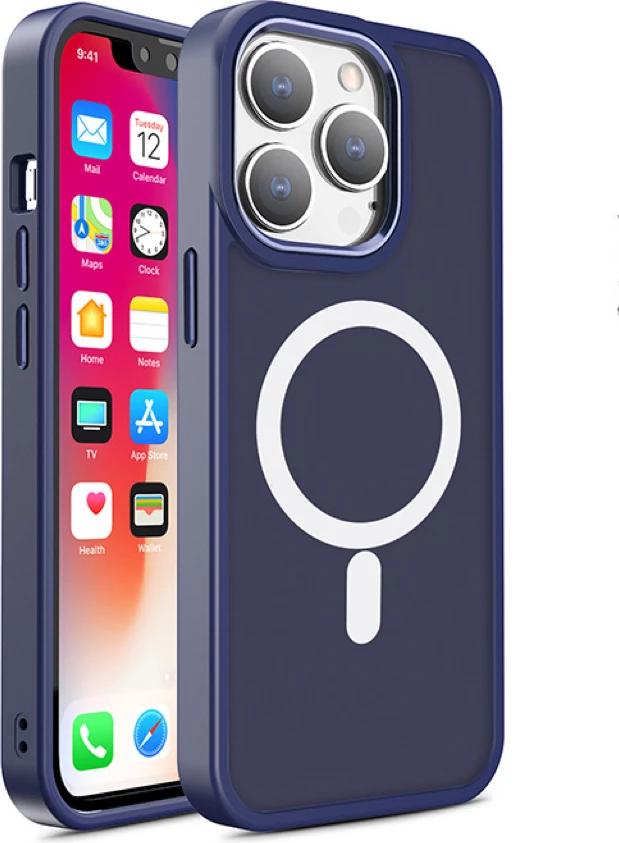 Mbështjellës Hurtel Color Matte Case për iPhone 15 Plus, MagSafe, blu e errët