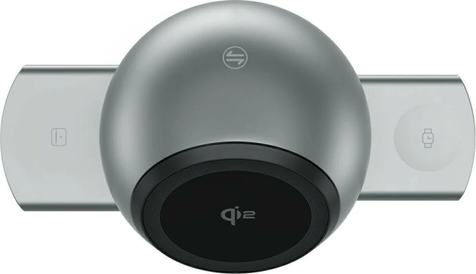 Stacion karikimi induktiv 3‑në‑1, 4smarts, ChargeBot Sound Qi2 4SM000032, Qi2 15 W, altoparlant i integruar, USB‑C, gri
