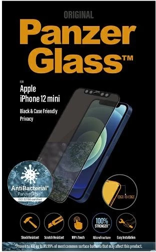 Xham mbrojtës PanzerGlass E2E Super+ Microfracture për iPhone 12 mini, me kornizë të zezë