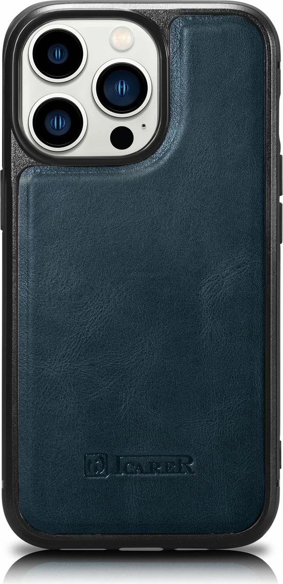 Mbështjellës iCarer Leather Oil Wax për iPhone 14 Pro Max, Kaltër