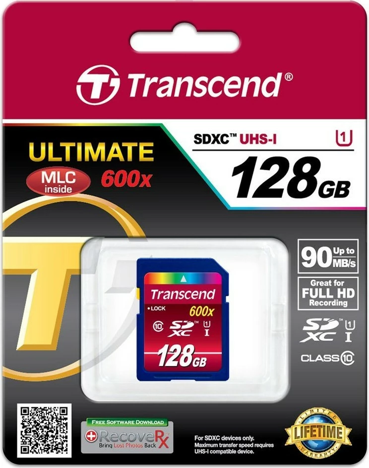 Kartelë SD Transcend SDXC 128GB, Class 10, UHS-I, 90MB/s, e zezë