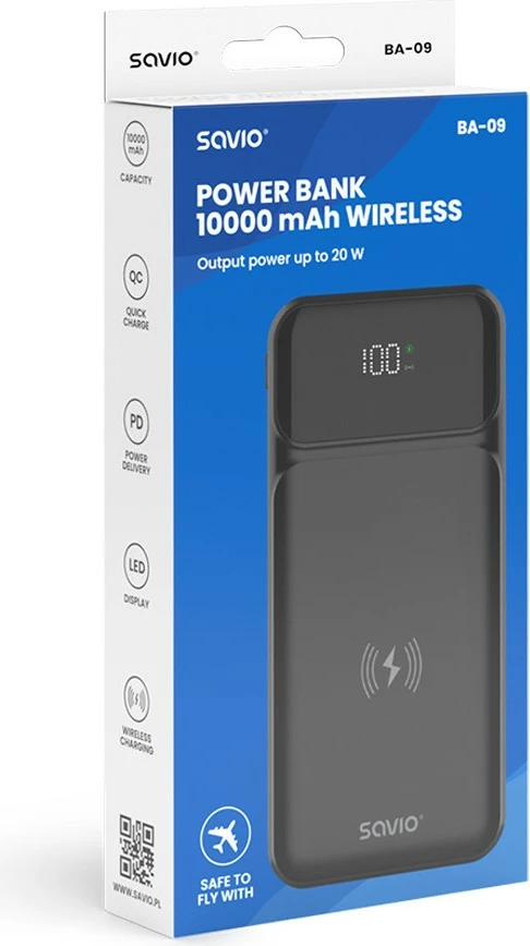 Powerbank Savio BA-09, 10000 mAh, Wireless, i zi