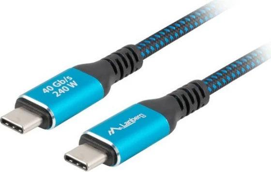 Kabllo USB-C në USB-C, Lanberg, CA-CMCM-45CU-0010-BK, USB4 40 Gb/s, PD 240 W, 8K 60Hz, 1 m, zi-blu