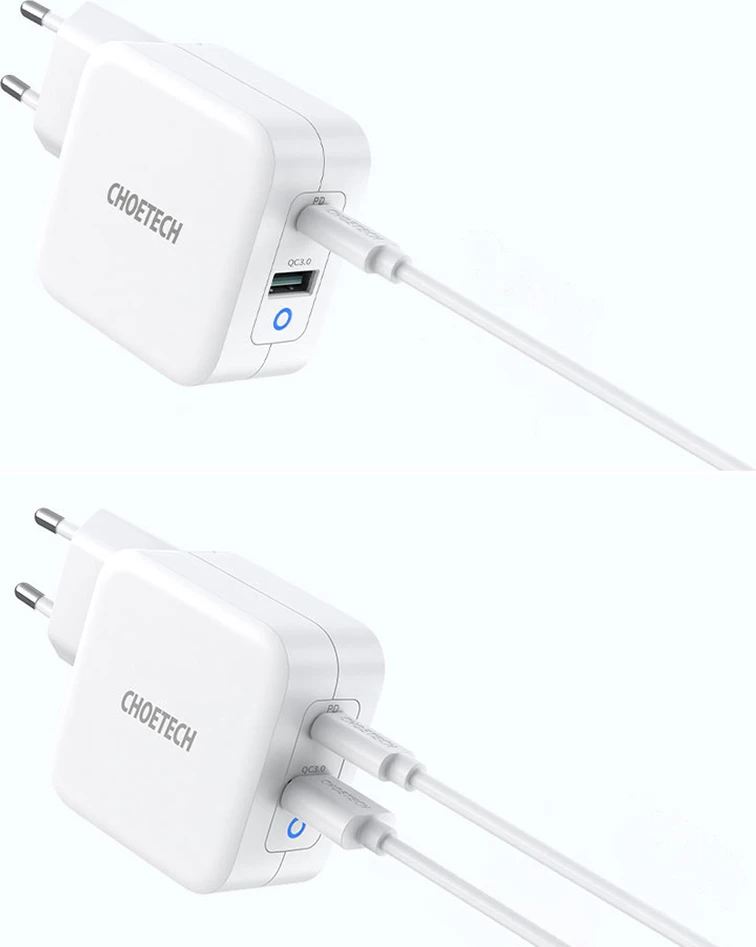 Karikues muri Choetech PD8002, GaN, 65W, 2 porta (USB-C + USB-A), Bardhë
