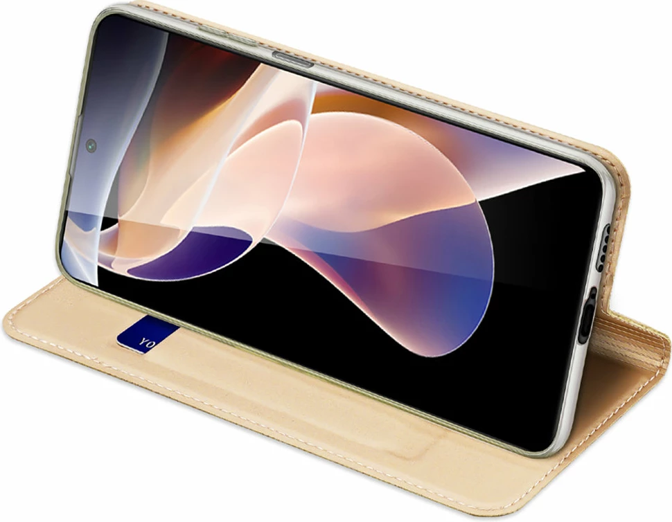 Mbështjellës Dux Ducis Skin Pro për Poco M4 Pro 5G, me kapak, xhep kartelash dhe mbajtëse, Gold