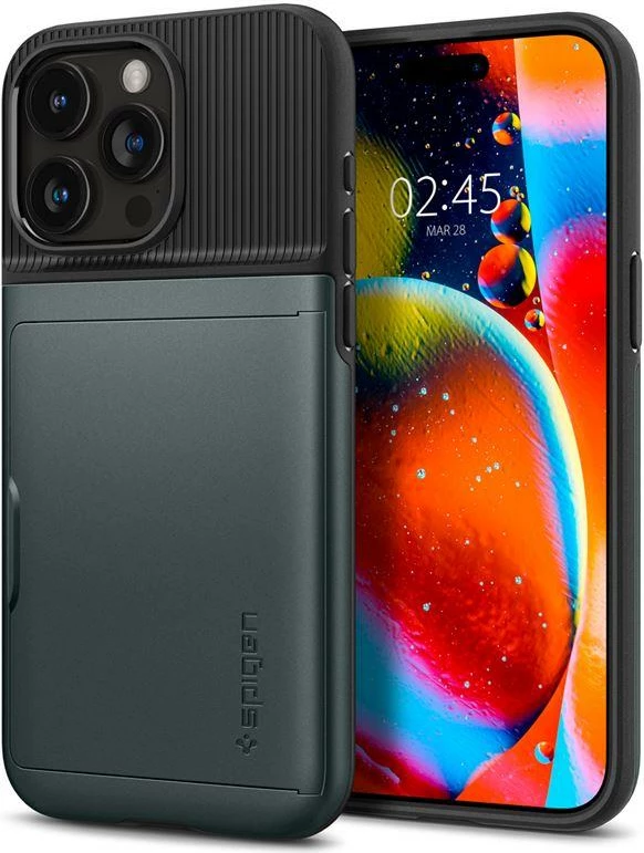 Mbështjellës Spigen Slim Armor CS për iPhone 15 Pro Max, e gjelbër e errët