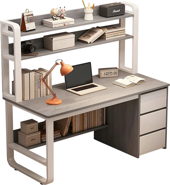 Tavolinë pune me raft, ngjyrë gri-bardhë, 120x50x144cm