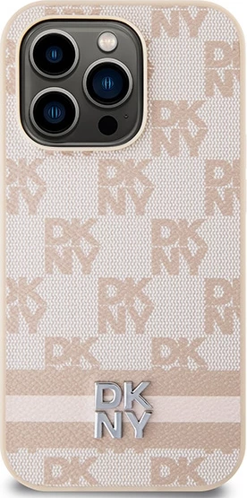 Mbështjellës DKNY Checkered Mono Pattern & Printed Stripes për iPhone 14 Pro, rozë