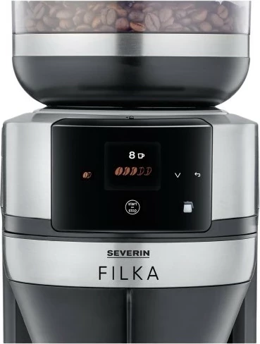 Aparat kafeje Severin KA 4853 FILKA inox, mulli çeliku, ekran LED, 2L, e zezë mat