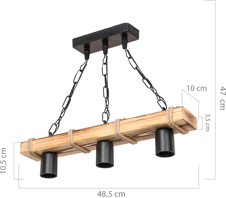 Dritë tavani PWL-1027 E27 metalike, ngjyrë natyrale e zezë, 48.5x10x47cm